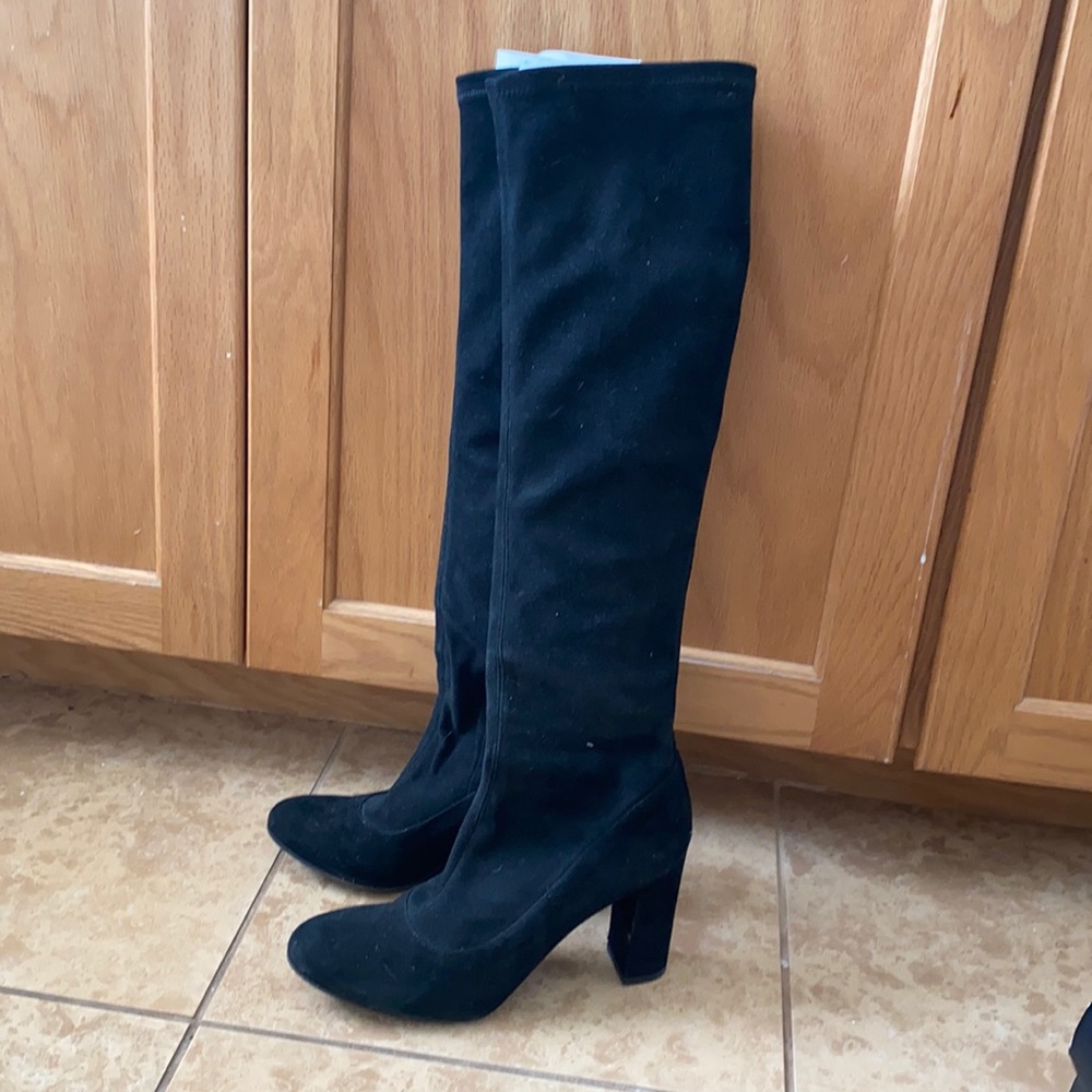 Suede Barney’s knee high boots chunky heel